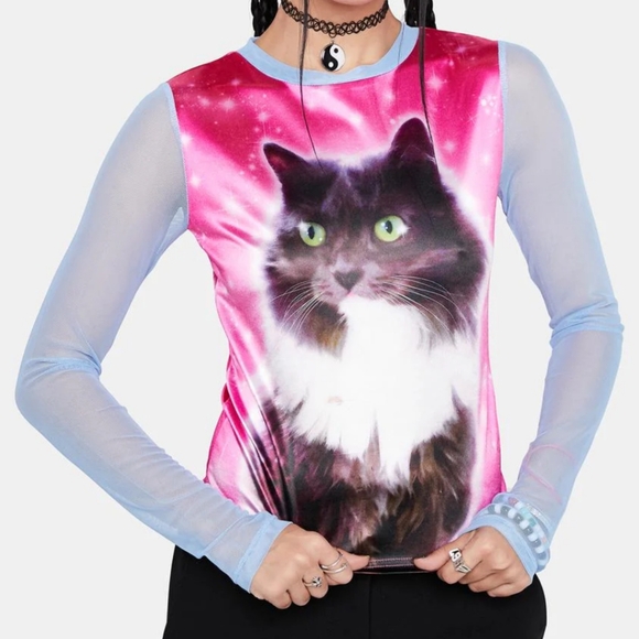 dELiA*s Homeward Bound Graphic Long Sleeve with Sheer Mesh Sleeves - Size: L - Picture 2 of 11